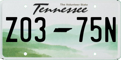 TN license plate Z0375N