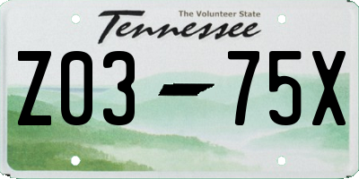 TN license plate Z0375X