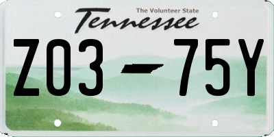 TN license plate Z0375Y