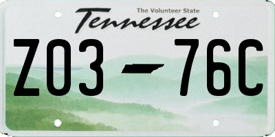 TN license plate Z0376C