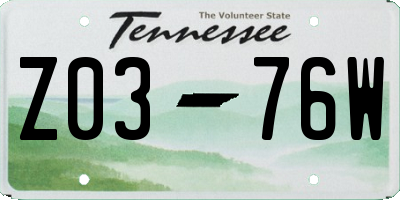 TN license plate Z0376W