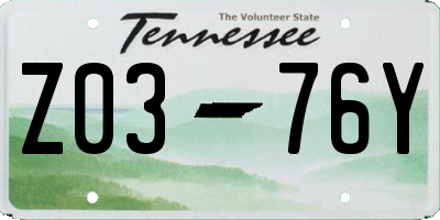 TN license plate Z0376Y