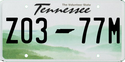 TN license plate Z0377M