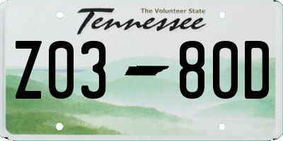 TN license plate Z0380D