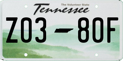 TN license plate Z0380F