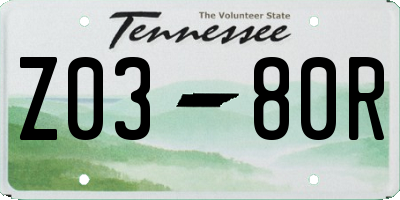 TN license plate Z0380R