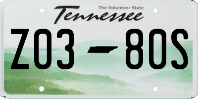TN license plate Z0380S