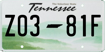 TN license plate Z0381F