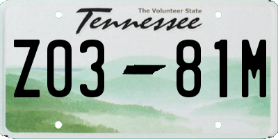 TN license plate Z0381M