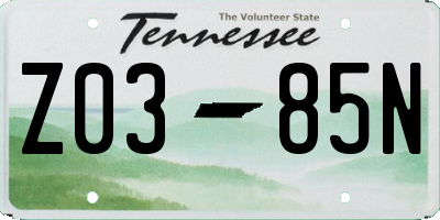 TN license plate Z0385N