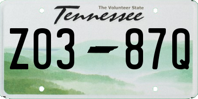 TN license plate Z0387Q