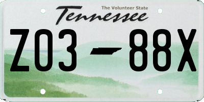 TN license plate Z0388X