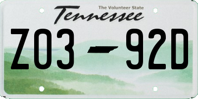 TN license plate Z0392D