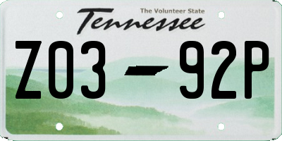 TN license plate Z0392P