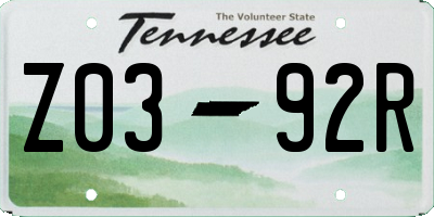 TN license plate Z0392R
