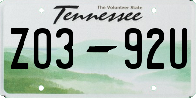 TN license plate Z0392U