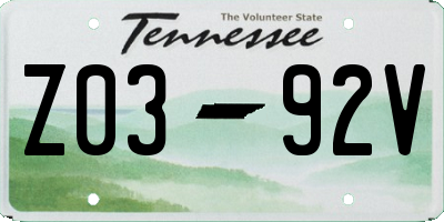TN license plate Z0392V