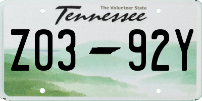 TN license plate Z0392Y