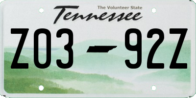 TN license plate Z0392Z