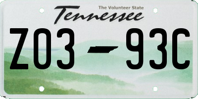 TN license plate Z0393C