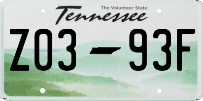 TN license plate Z0393F