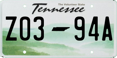 TN license plate Z0394A