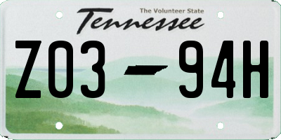 TN license plate Z0394H