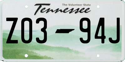 TN license plate Z0394J