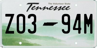 TN license plate Z0394M