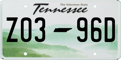 TN license plate Z0396D