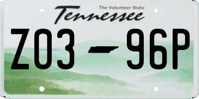 TN license plate Z0396P