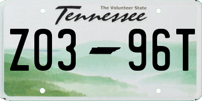 TN license plate Z0396T