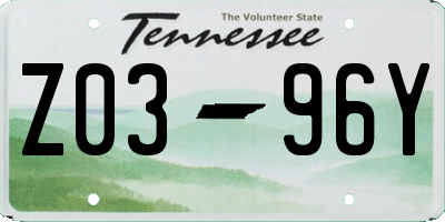 TN license plate Z0396Y
