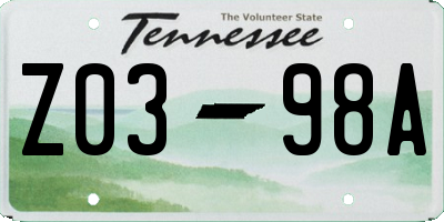 TN license plate Z0398A
