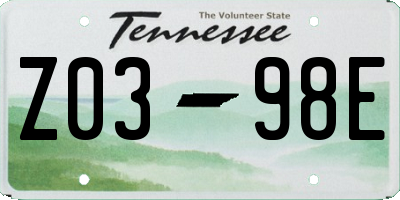 TN license plate Z0398E