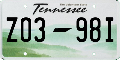 TN license plate Z0398I