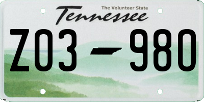 TN license plate Z0398O