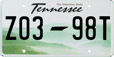 TN license plate Z0398T