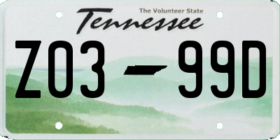 TN license plate Z0399D