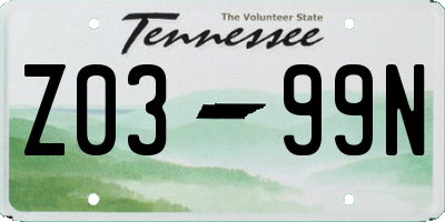 TN license plate Z0399N