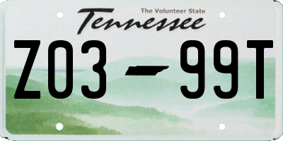 TN license plate Z0399T