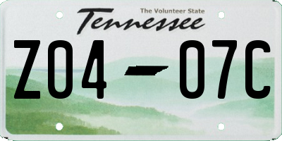 TN license plate Z0407C