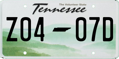 TN license plate Z0407D