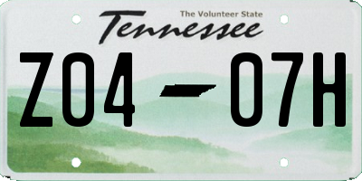 TN license plate Z0407H