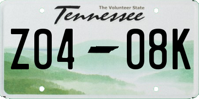 TN license plate Z0408K