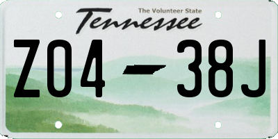 TN license plate Z0438J