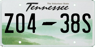 TN license plate Z0438S