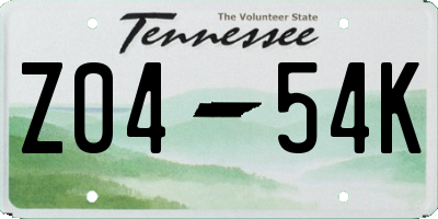 TN license plate Z0454K