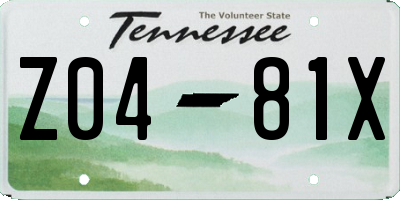 TN license plate Z0481X