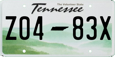 TN license plate Z0483X